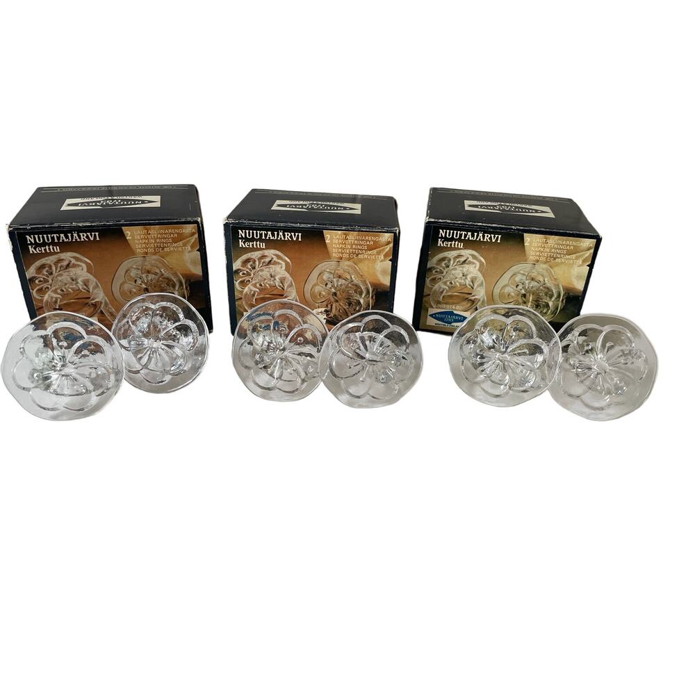 Vintage Glass Anemone Napkin Rings Nuutajarvi Kerttu Nurminen set of 6 Finland